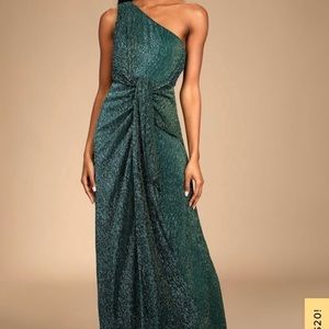 Lulus Green One-Shoulder Maxi Dress-Medium